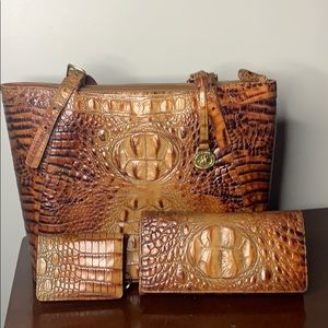 Brahmin textured leather Bag + wallet+ card holder